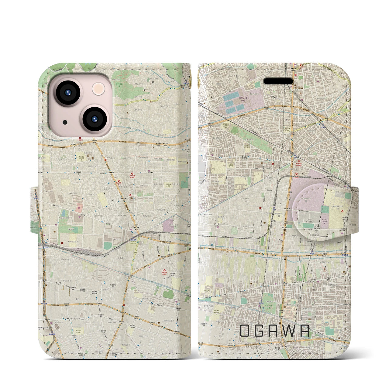 【小川（東京都）】地図柄iPhoneケース（手帳タイプ）