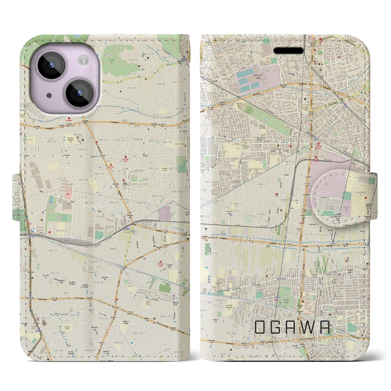 【小川（東京都）】地図柄iPhoneケース（手帳タイプ）