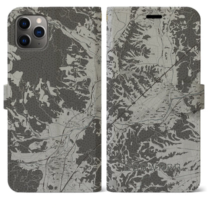 【大河原（宮城県）】地図柄iPhoneケース（手帳タイプ）モノトーン・iPhone 11 Pro Max 用