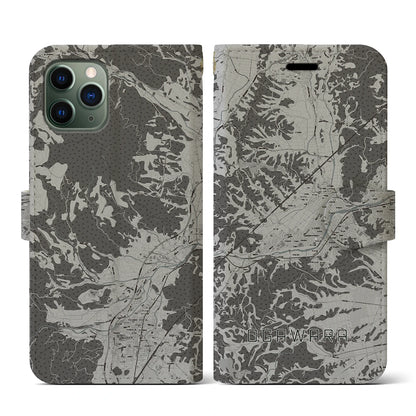 【大河原（宮城県）】地図柄iPhoneケース（手帳タイプ）モノトーン・iPhone 11 Pro 用