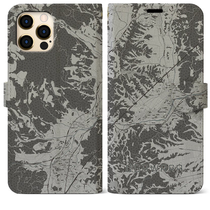 【大河原（宮城県）】地図柄iPhoneケース（手帳タイプ）モノトーン・iPhone 12 Pro Max 用