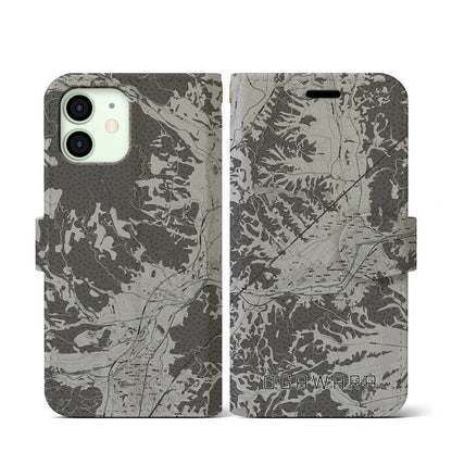 【大河原（宮城県）】地図柄iPhoneケース（手帳タイプ）モノトーン・iPhone 12 mini 用