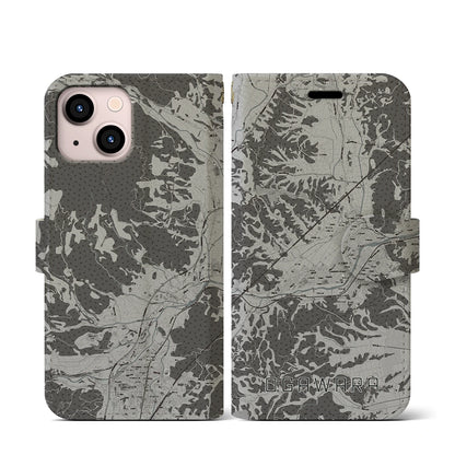 【大河原（宮城県）】地図柄iPhoneケース（手帳タイプ）モノトーン・iPhone 13 mini 用