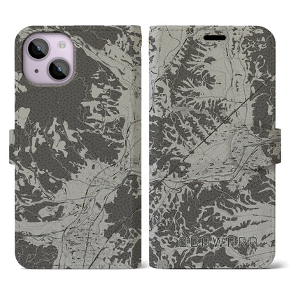 【大河原（宮城県）】地図柄iPhoneケース（手帳タイプ）モノトーン・iPhone 14 用