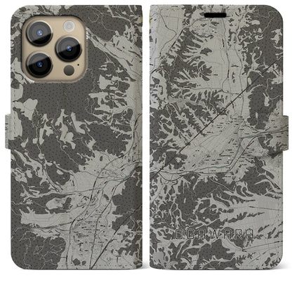 【大河原（宮城県）】地図柄iPhoneケース（手帳タイプ）モノトーン・iPhone 14 Pro Max 用