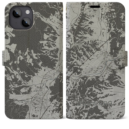 【大河原（宮城県）】地図柄iPhoneケース（手帳タイプ）モノトーン・iPhone 14 Plus 用