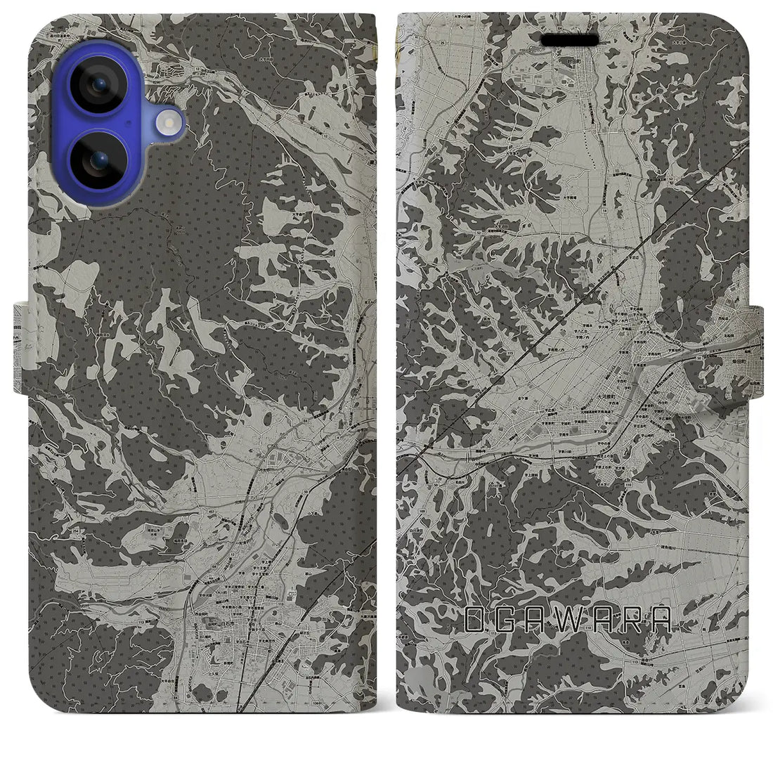 【大河原(宮城県)】地図柄iPhoneケース(手帳タイプ)モノトーン・iPhone 16 Pro Max 用