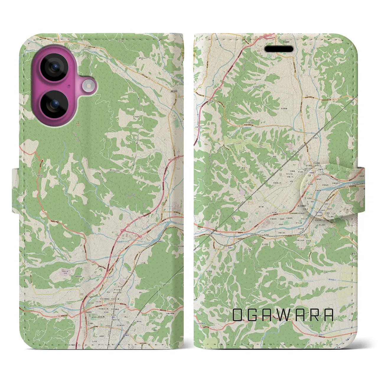 【大河原（宮城県）】地図柄iPhoneケース（手帳タイプ）ナチュラル・iPhone 16 Pro 用