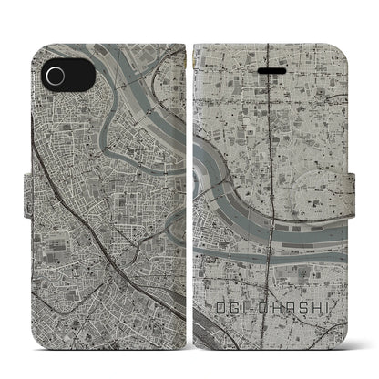 【扇大橋（東京都）】地図柄iPhoneケース（手帳タイプ）モノトーン・iPhone SE（第3 / 第2世代） / 8 / 7 / 6s / 6 用