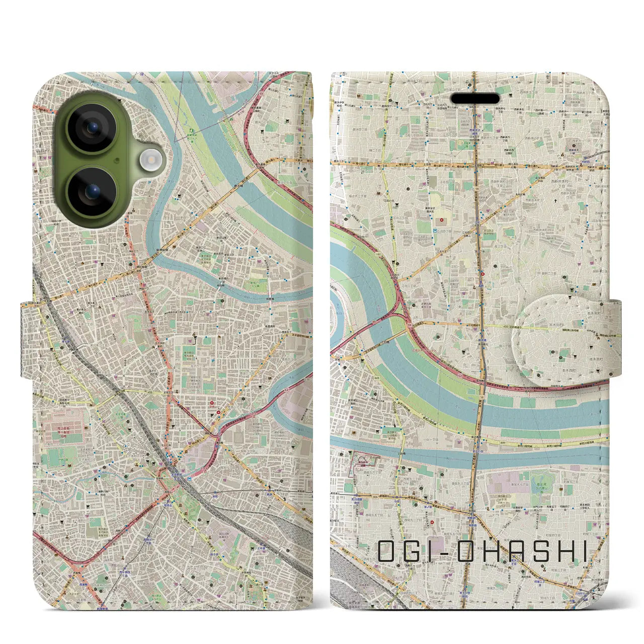 【扇大橋（東京都）】地図柄iPhoneケース（手帳タイプ）
