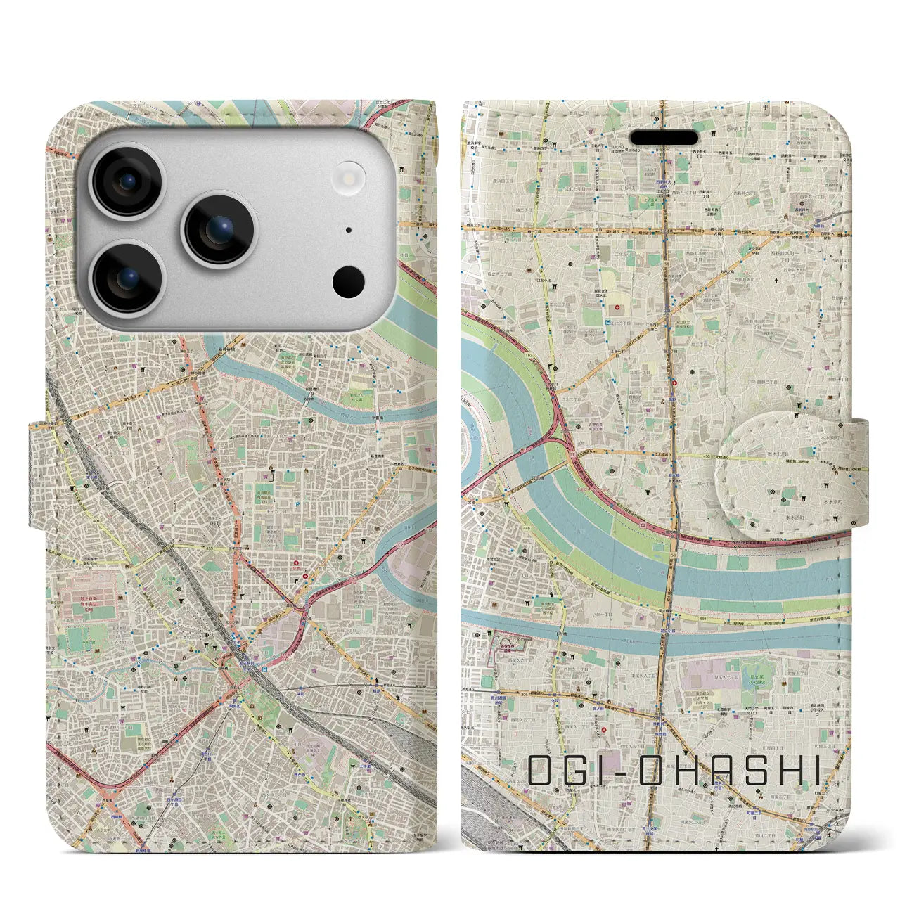 【扇大橋（東京都）】地図柄iPhoneケース（手帳タイプ）