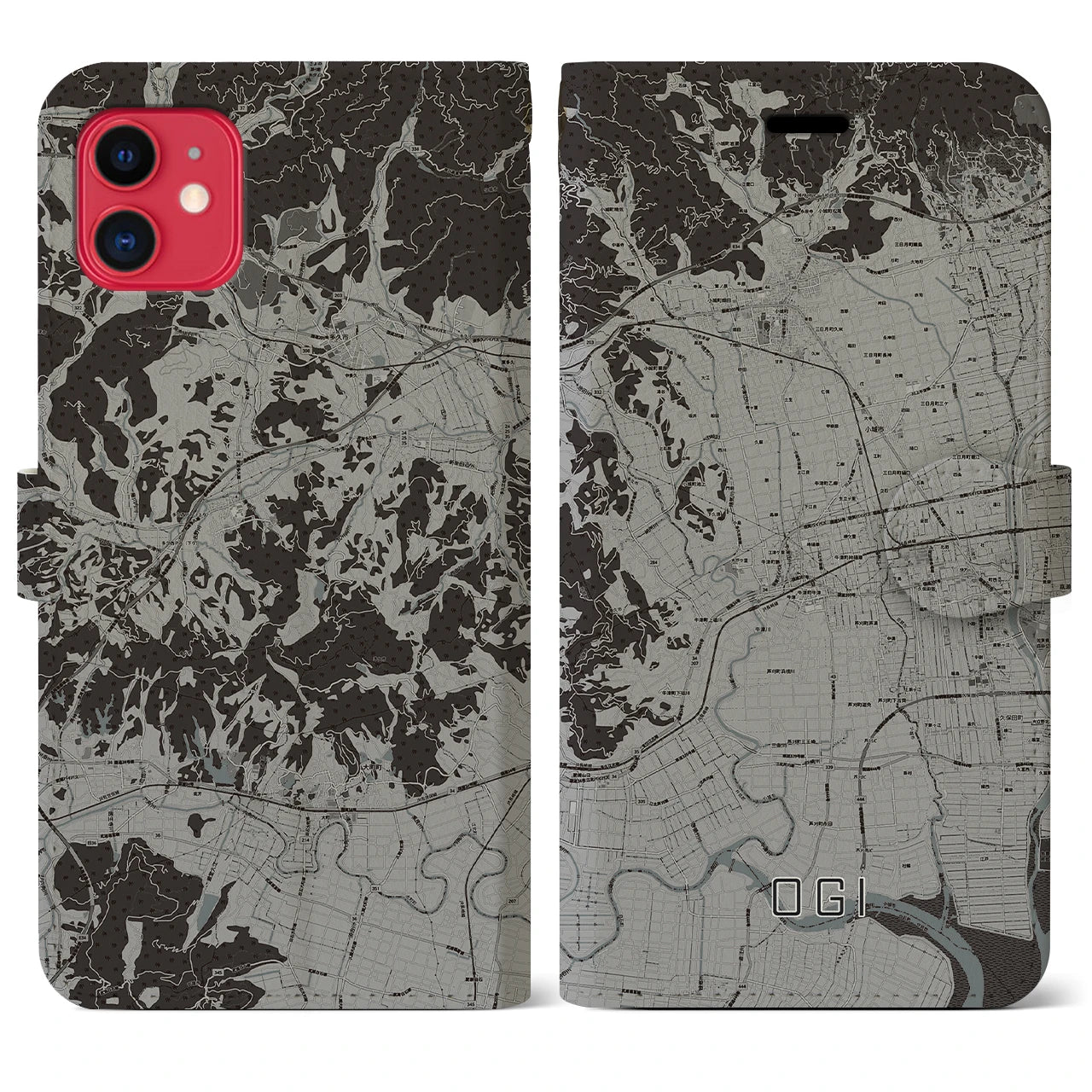 【小城】地図柄iPhoneケース（手帳両面タイプ・モノトーン）iPhone 11 用