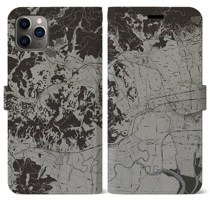 【小城（佐賀県）】地図柄iPhoneケース（手帳タイプ）モノトーン・iPhone 11 Pro Max 用