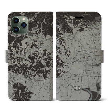 【小城（佐賀県）】地図柄iPhoneケース（手帳タイプ）モノトーン・iPhone 11 Pro 用