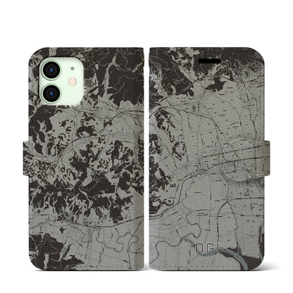 【小城（佐賀県）】地図柄iPhoneケース（手帳タイプ）モノトーン・iPhone 12 mini 用