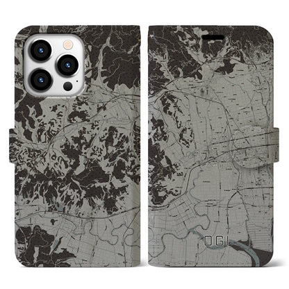 【小城（佐賀県）】地図柄iPhoneケース（手帳タイプ）モノトーン・iPhone 13 Pro 用