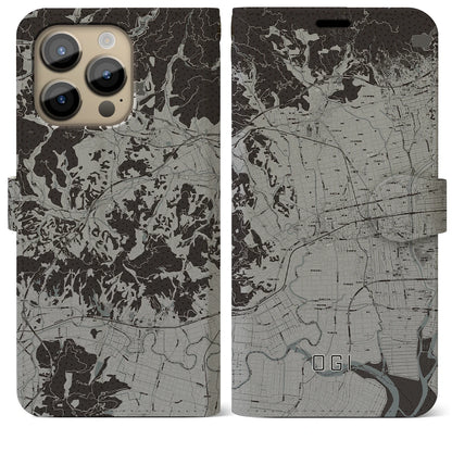 【小城（佐賀県）】地図柄iPhoneケース（手帳タイプ）モノトーン・iPhone 14 Pro Max 用