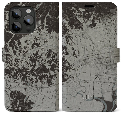 【小城（佐賀県）】地図柄iPhoneケース（手帳タイプ）モノトーン・iPhone 15 Pro Max 用