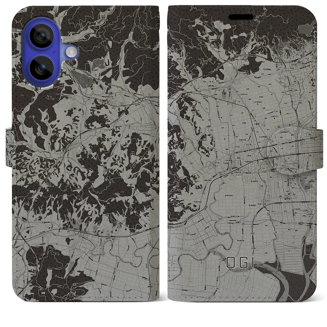 【小城(佐賀県)】地図柄iPhoneケース(手帳タイプ)モノトーン・iPhone 16 Pro Max 用