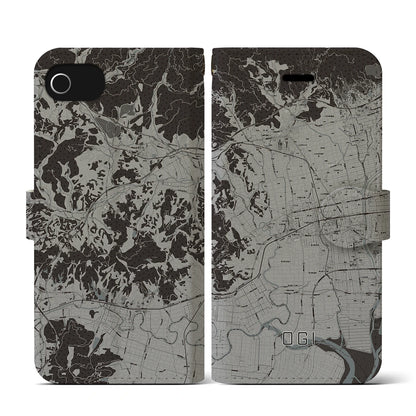 【小城（佐賀県）】地図柄iPhoneケース（手帳タイプ）モノトーン・iPhone SE（第3 / 第2世代） / 8 / 7 / 6s / 6 用