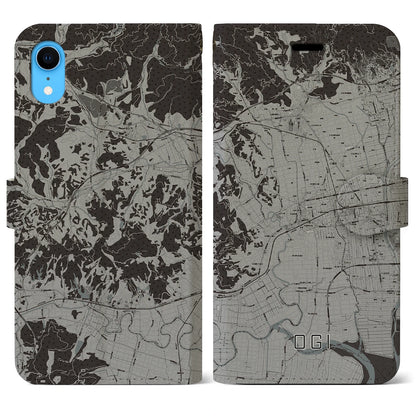 【小城（佐賀県）】地図柄iPhoneケース（手帳タイプ）モノトーン・iPhone XR 用