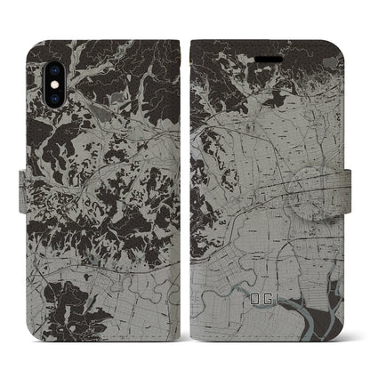 【小城（佐賀県）】地図柄iPhoneケース（手帳タイプ）モノトーン・iPhone XS / X 用