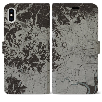 【小城（佐賀県）】地図柄iPhoneケース（手帳タイプ）モノトーン・iPhone XS Max 用