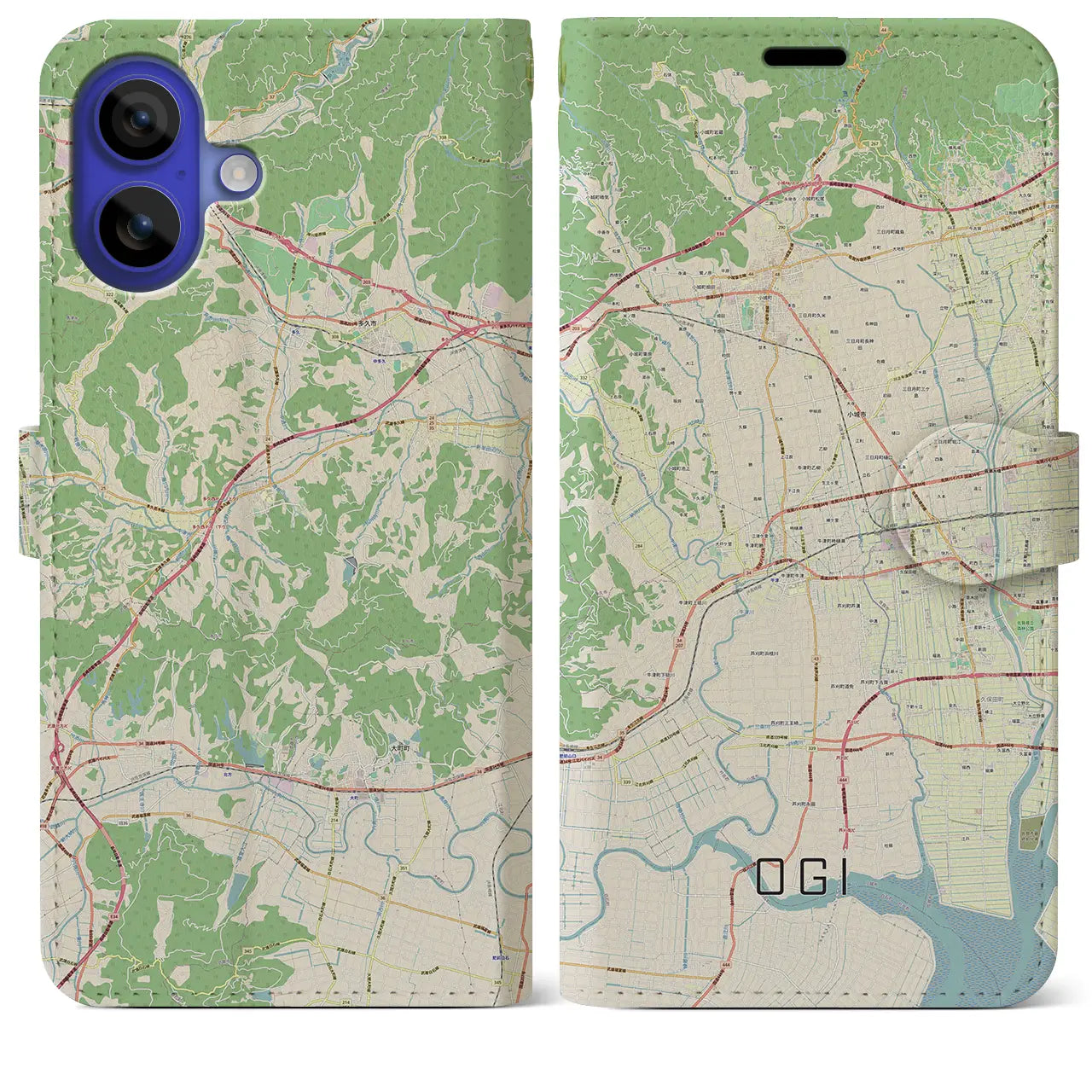 【小城（佐賀県）】地図柄iPhoneケース（手帳タイプ）ナチュラル・iPhone 16 Pro Max 用