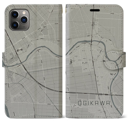 【荻川（新潟県）】地図柄iPhoneケース（手帳タイプ）モノトーン・iPhone 11 Pro Max 用