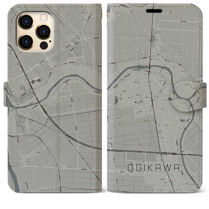 【荻川（新潟県）】地図柄iPhoneケース（手帳タイプ）モノトーン・iPhone 12 Pro Max 用