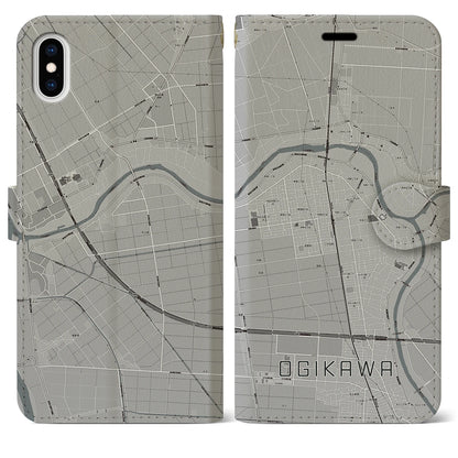 【荻川（新潟県）】地図柄iPhoneケース（手帳タイプ）モノトーン・iPhone XS Max 用