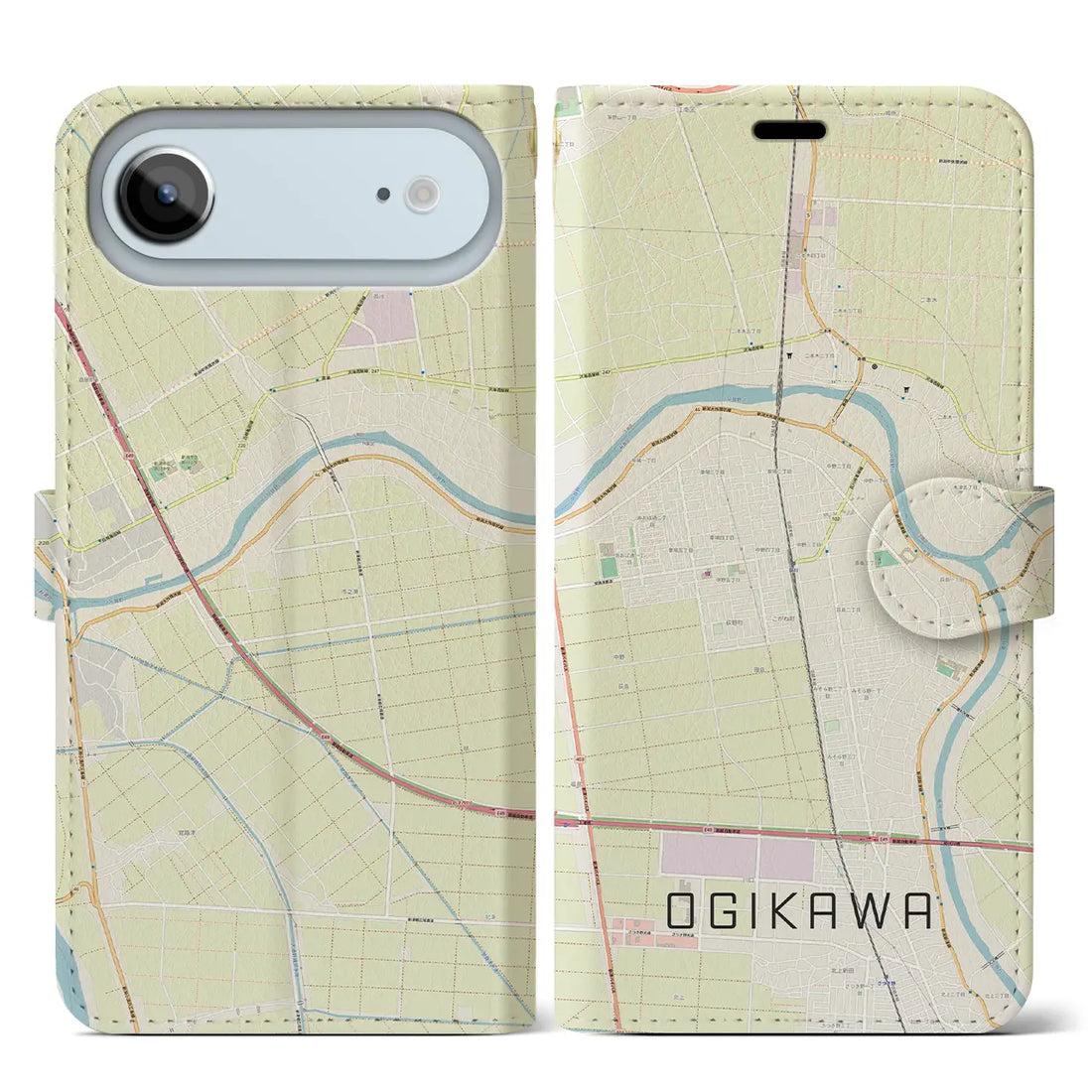 【荻川(新潟県)】地図柄iPhoneケース(手帳タイプ)ナチュラル・iPhone 17 Pro Max 用