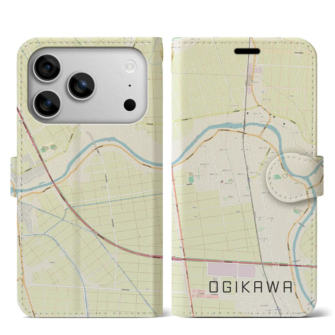 【荻川（新潟県）】地図柄iPhoneケース（手帳タイプ）