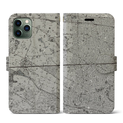 【荻窪2（東京都）】地図柄iPhoneケース（手帳タイプ）モノトーン・iPhone 11 Pro 用