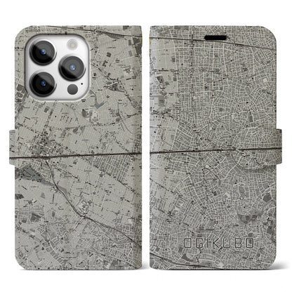【荻窪2（東京都）】地図柄iPhoneケース（手帳タイプ）モノトーン・iPhone 14 Pro 用