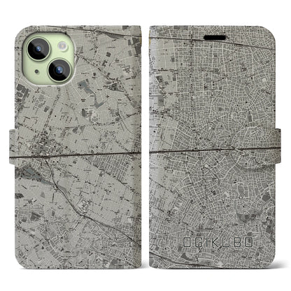 【荻窪2（東京都）】地図柄iPhoneケース（手帳タイプ）モノトーン・iPhone 15 用