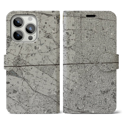 【荻窪2（東京都）】地図柄iPhoneケース（手帳タイプ）モノトーン・iPhone 15 Pro 用