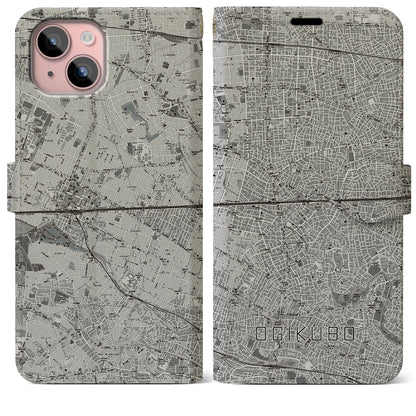 【荻窪2（東京都）】地図柄iPhoneケース（手帳タイプ）モノトーン・iPhone 15 Plus 用