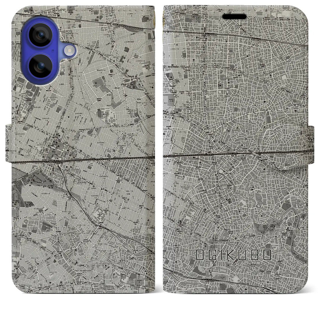 【荻窪2(東京都)】地図柄iPhoneケース(手帳タイプ)モノトーン・iPhone 16 Pro Max 用