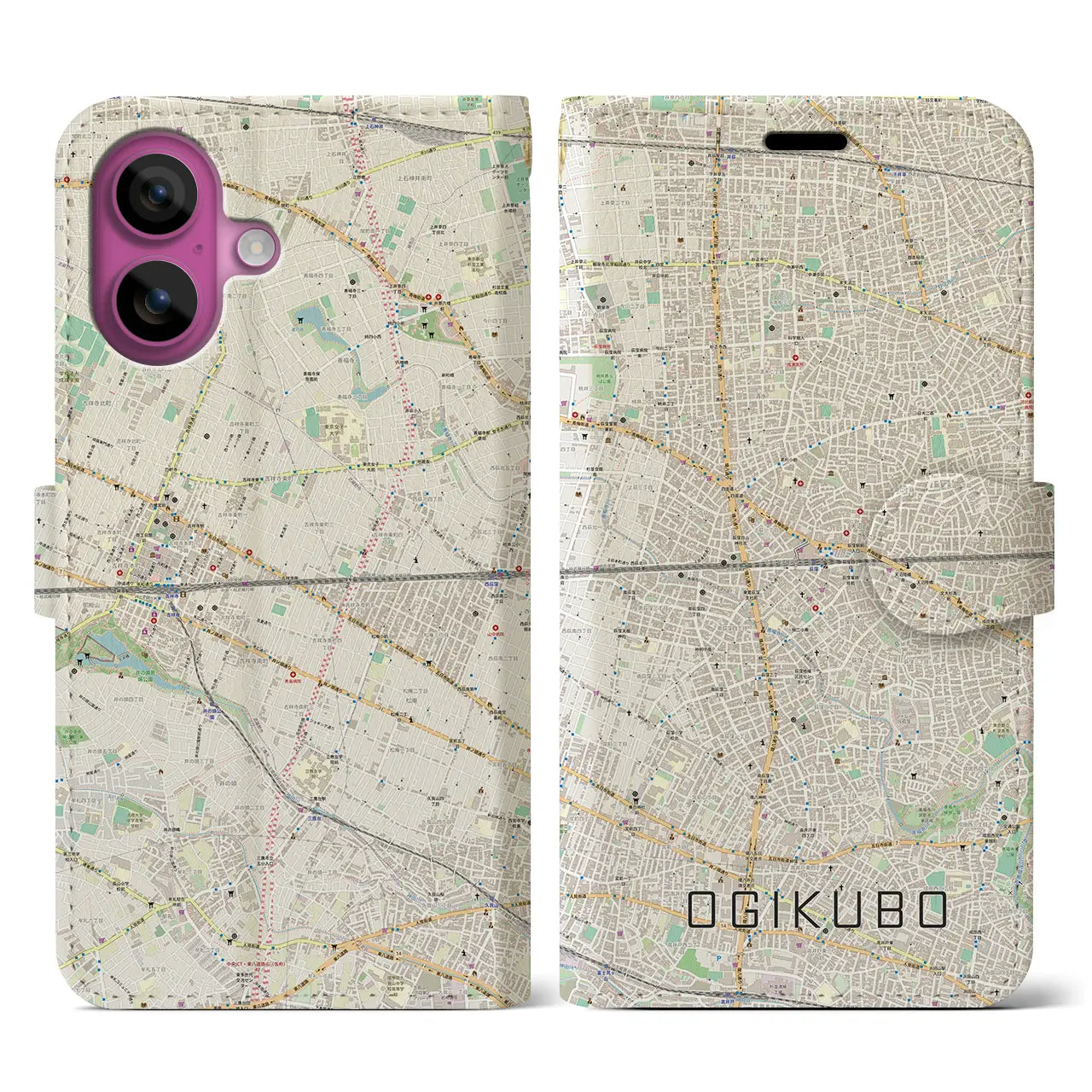 【荻窪2（東京都）】地図柄iPhoneケース（手帳タイプ）ナチュラル・iPhone 16 Pro 用