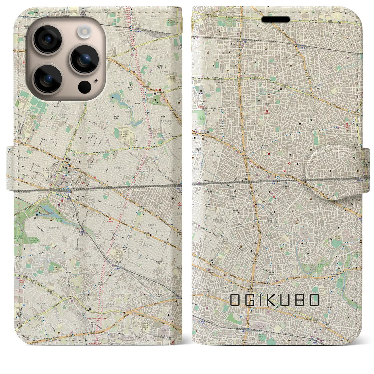 【荻窪2（東京都）】地図柄iPhoneケース（手帳タイプ）ナチュラル・iPhone 16 Plus 用