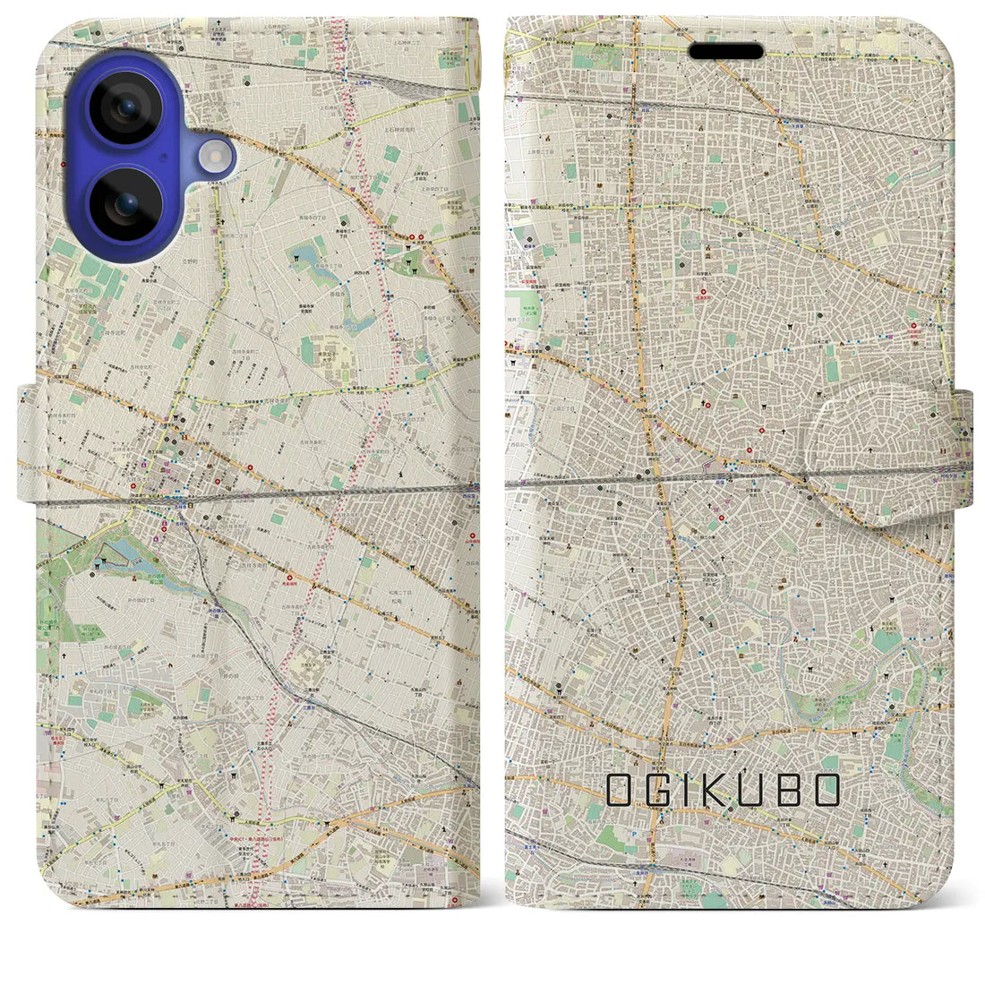 【荻窪2（東京都）】地図柄iPhoneケース（手帳タイプ）ナチュラル・iPhone 16 Pro Max 用