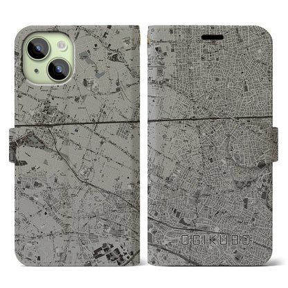 【荻窪（東京都）】地図柄iPhoneケース（手帳タイプ）モノトーン・iPhone 15 用