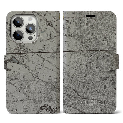 【荻窪（東京都）】地図柄iPhoneケース（手帳タイプ）モノトーン・iPhone 15 Pro 用