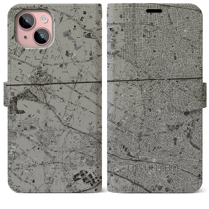 【荻窪（東京都）】地図柄iPhoneケース（手帳タイプ）モノトーン・iPhone 15 Plus 用