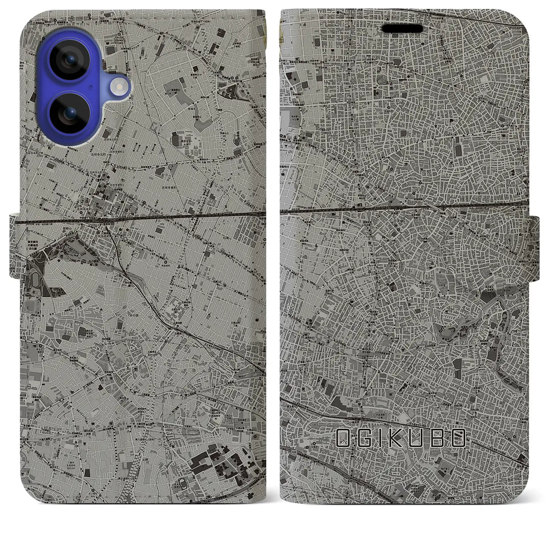 【荻窪(東京都)】地図柄iPhoneケース(手帳タイプ)モノトーン・iPhone 16 Pro Max 用