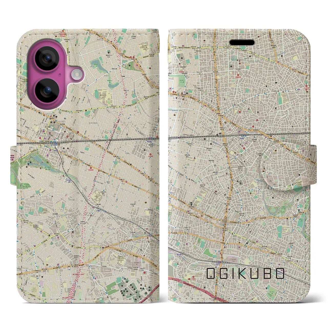 【荻窪（東京都）】地図柄iPhoneケース（手帳タイプ）ナチュラル・iPhone 16 Pro 用