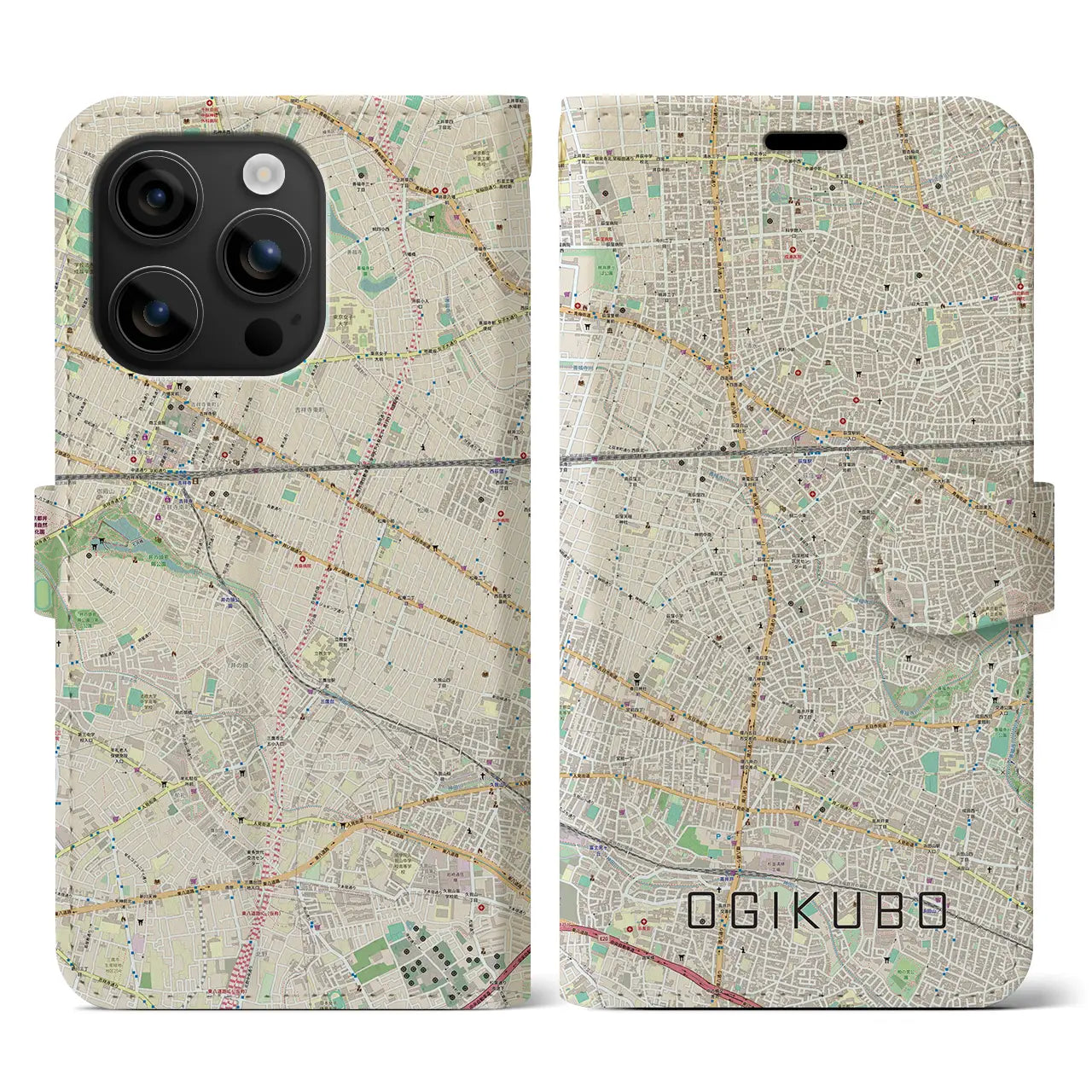 【荻窪（東京都）】地図柄iPhoneケース（手帳タイプ）ナチュラル・iPhone 16 用