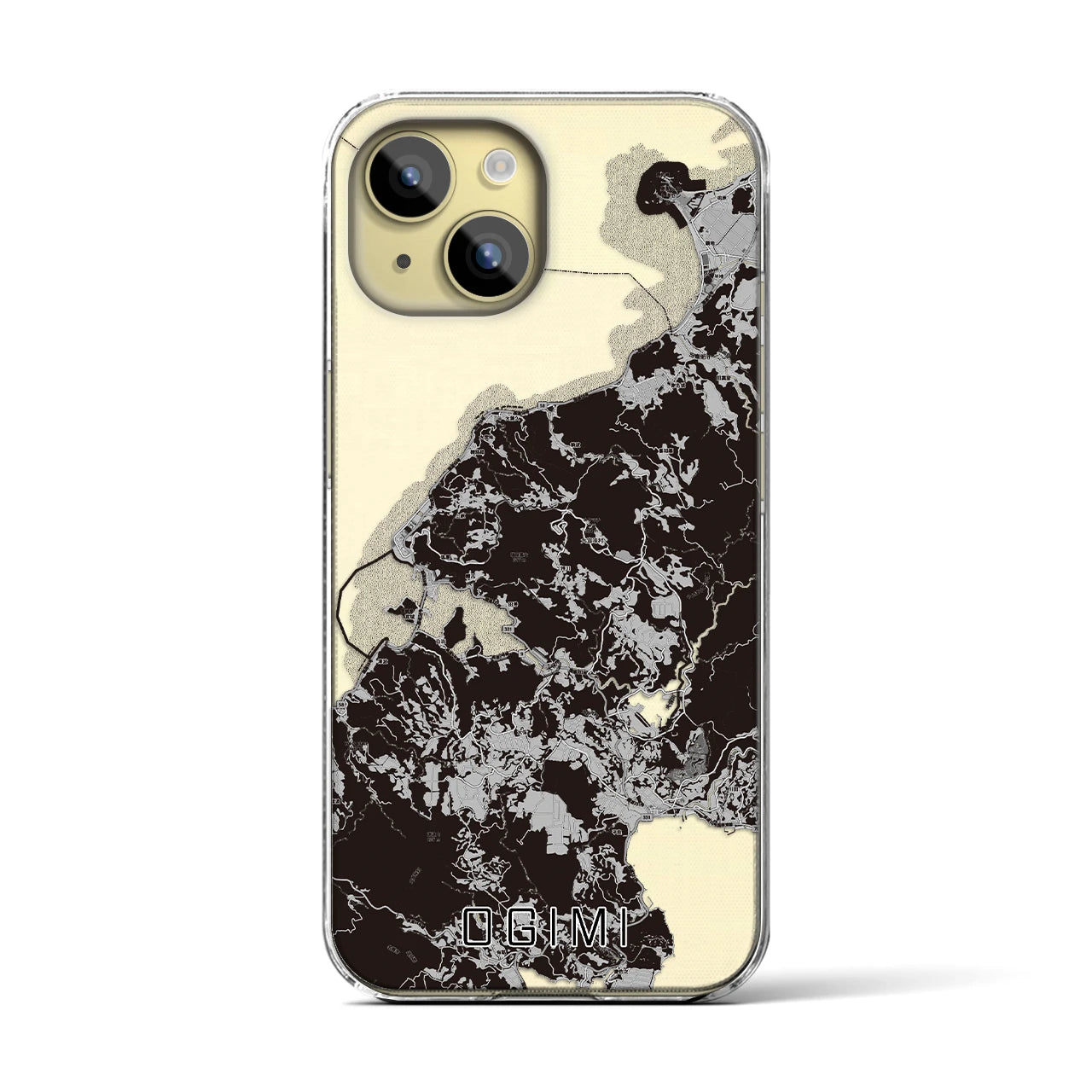 【大宜味（沖縄県）】地図柄iPhoneケース（クリアタイプ）モノトーン・iPhone 15 用