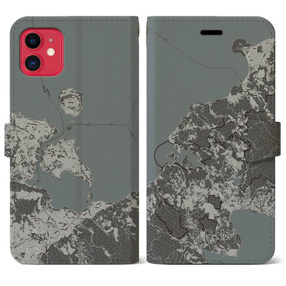 【大宜味（沖縄県）】地図柄iPhoneケース（手帳タイプ）モノトーン・iPhone 11 用